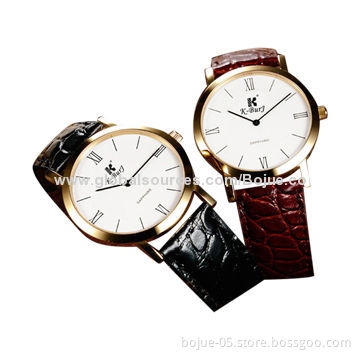Golden header leather strap men's casual watch